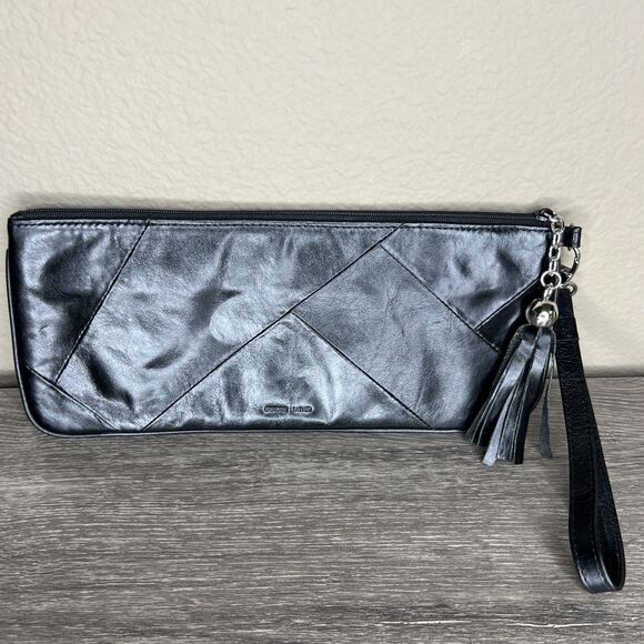 Black Leather Patchwork  Wristlet Wallet Purse Card ID Holder  Tassel - Picture 1 of 9
